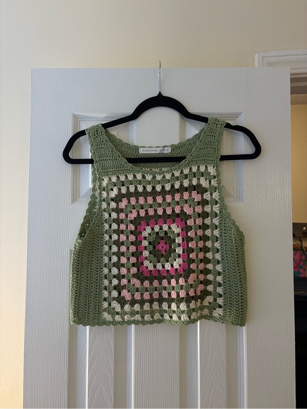 Altar'd State Crocheted Tank Top in Sage, Pink, Cream - Picture 1 of 2